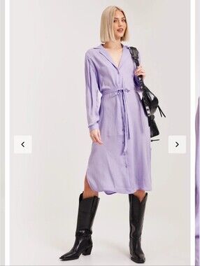Plus Size Vero Moda Curve Lavender Button-Front Midi Dress with Waist Tie